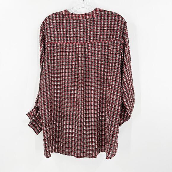 Lord & Taylor Black Red Printed V-Neck Roll Tab Sleeve Career Tunic Top Size 0X - Picture 2 of 10
